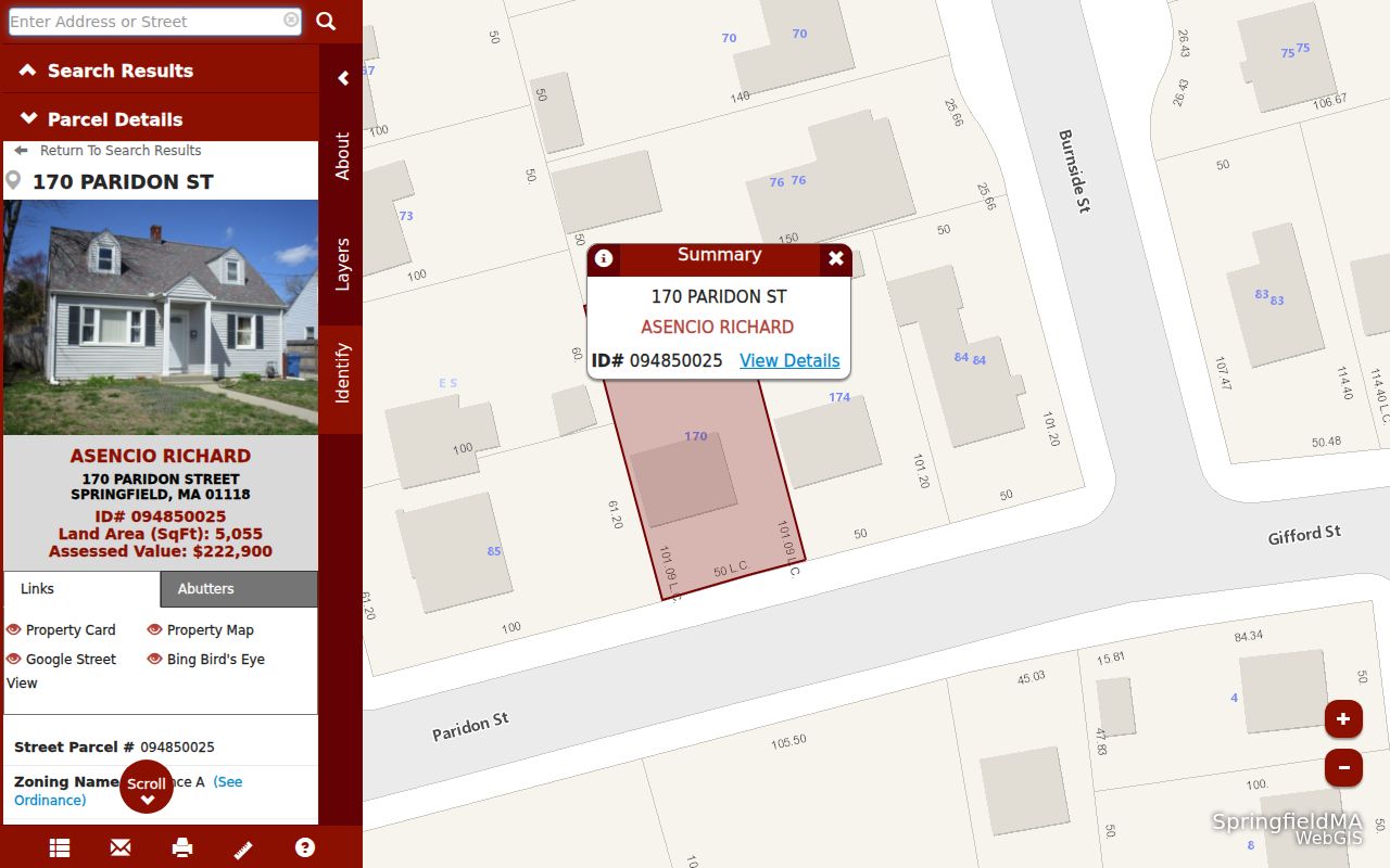 Hampden neighbors Springfield GIS parcel layers and abutter controls