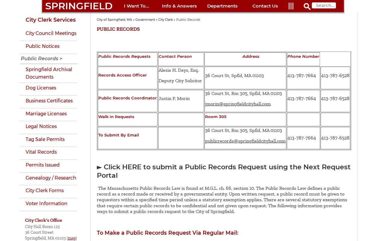 Hampden County residents directory Springfield public records access page